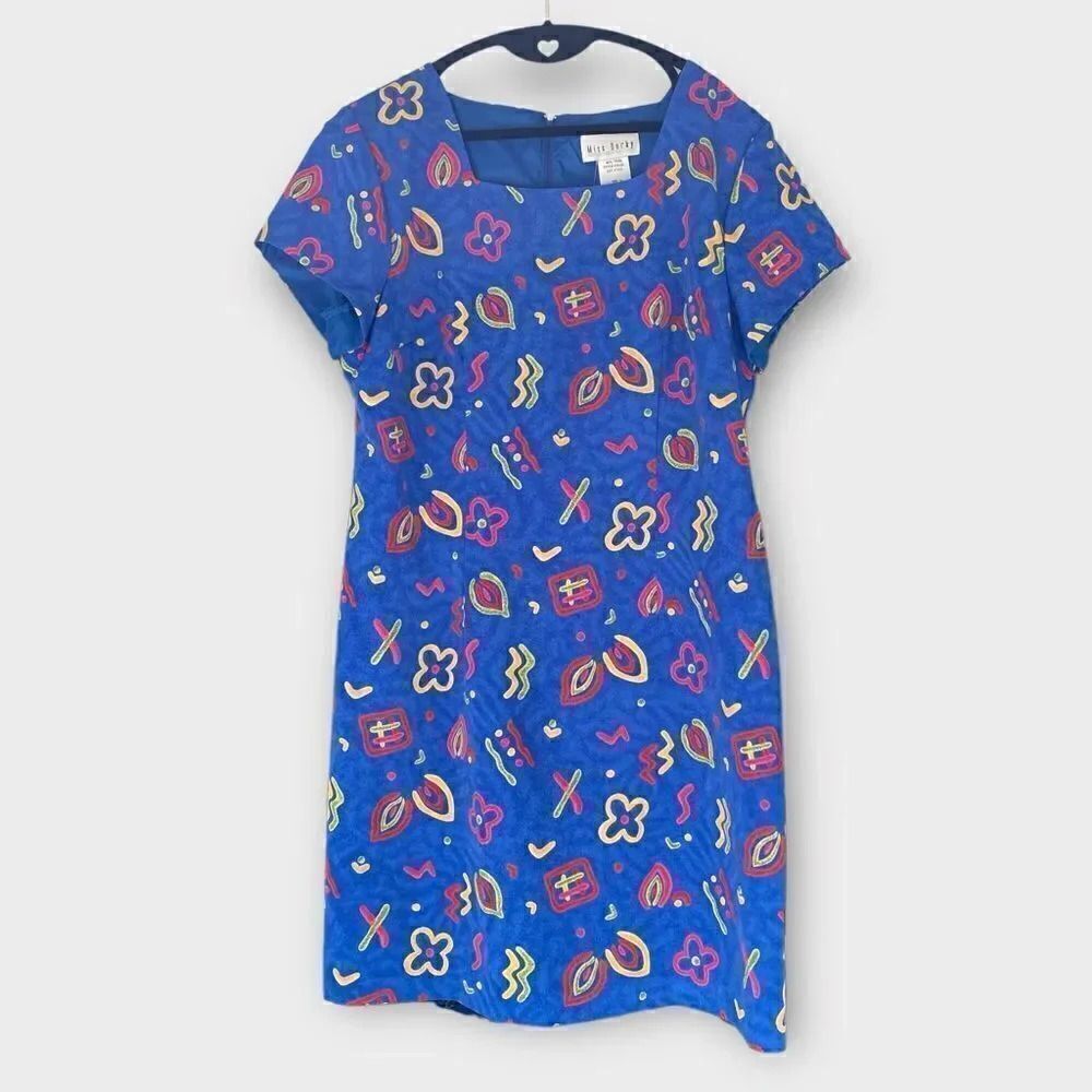 Miss Dorby Blue Retro Print Dress Women's Size 14
